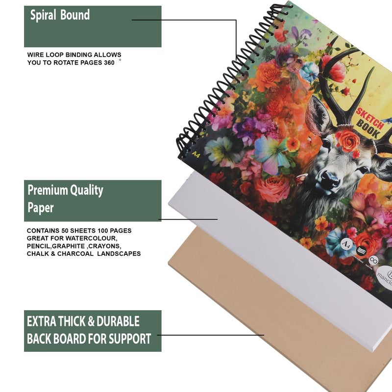Mancloem Mancloem Paper Spiral Sketchbook Set A4 140 GSM, 50 Sheets | Spiral Bound Sketchpad for Artists, Drawing, Sketching, Painting, and Colouring | Ideal for Pencils, Inks, Markers, Watercolor (Pack of 2) - Image 5