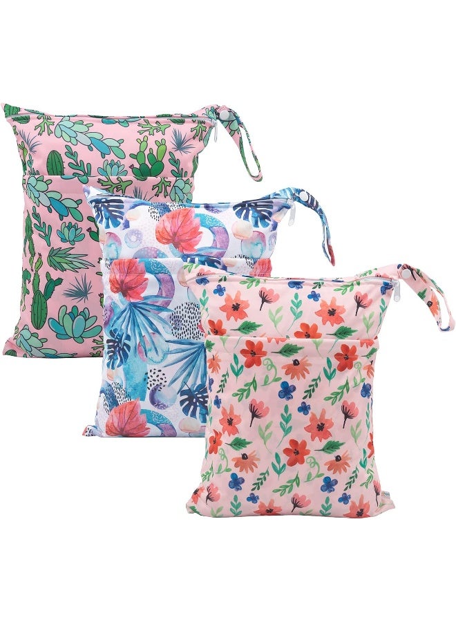 babygoal babygoal Wet Dry Bags for Baby Cloth Diapers, Washable Travel Bags, Beach, Pool, Gym Bag for Swimsuits & Wet Clothes with Two Zippered Pockets 3 Pack  - Image 1