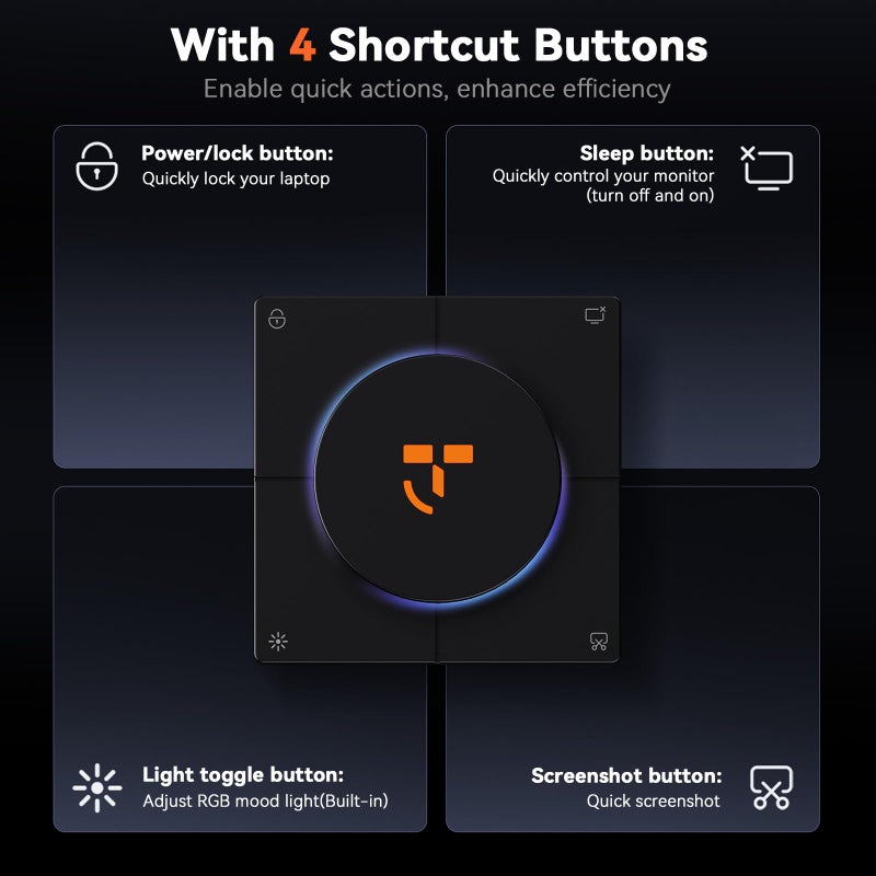 TobenONE 10-in-1 Shortcut-Key Docking Station with 4 Shortcut Button and Volume Knob, USB C Dock with 4K@60Hz HDMI, 100W PD, 3 USB, Ethernet, Audio, SD/microSD for MacBook, Windows, Chrome, Mac mini - Image 3
