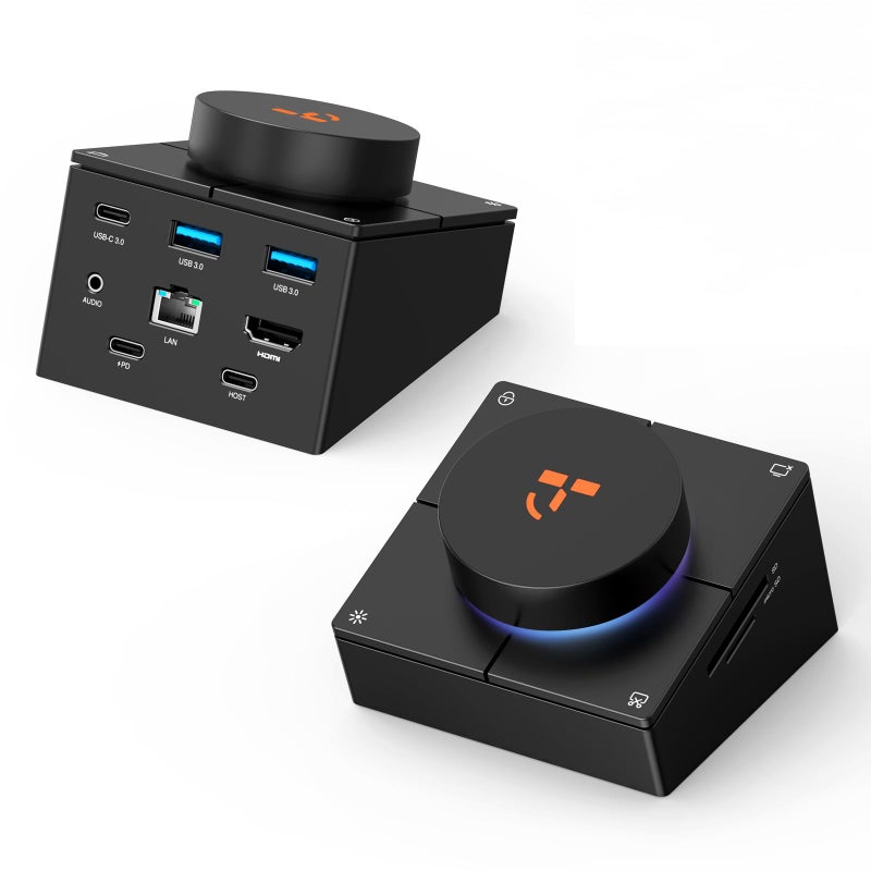 TobenONE 10-in-1 Shortcut-Key Docking Station with 4 Shortcut Button and Volume Knob, USB C Dock with 4K@60Hz HDMI, 100W PD, 3 USB, Ethernet, Audio, SD/microSD for MacBook, Windows, Chrome, Mac mini - Image 1