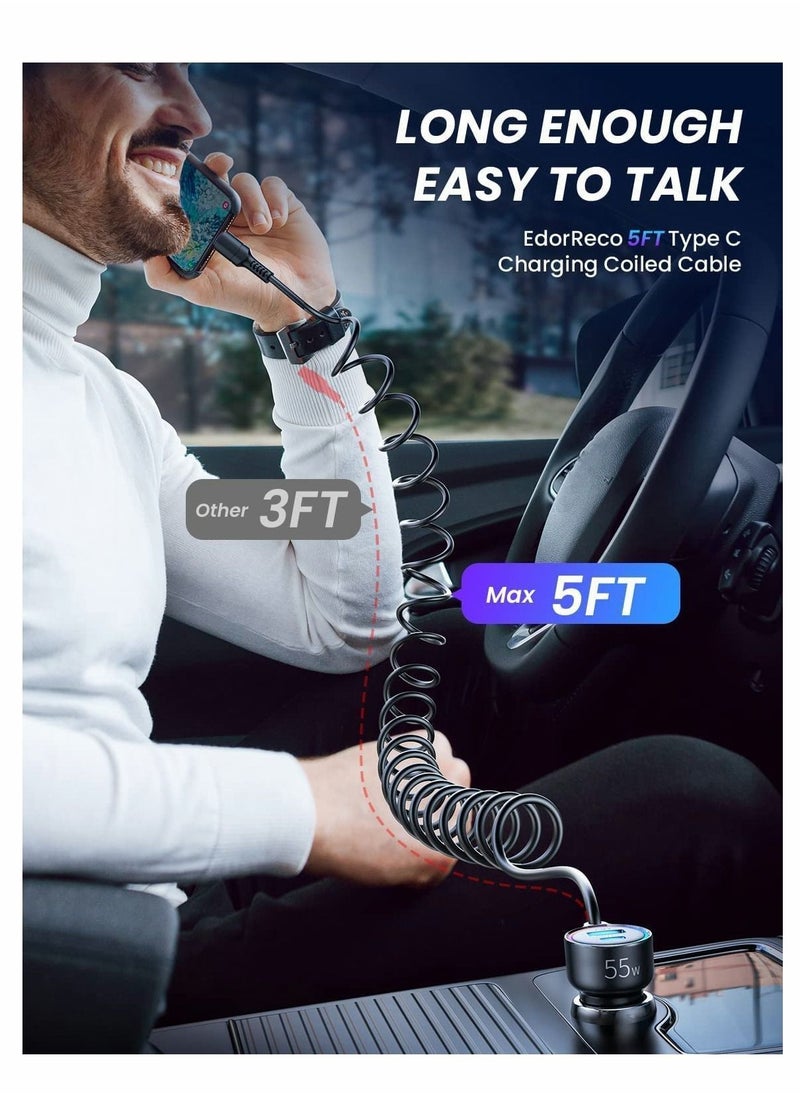 Y&D USB C Car Charger, 55W 3 Port(Dual PD 3.0+QC 3.0)Fast Charger Adapter with Built-in Coil, Compatible iPhone 13/12/11, for iPad Pro/Mini, Galaxy S21/S20 etc  - Image 5