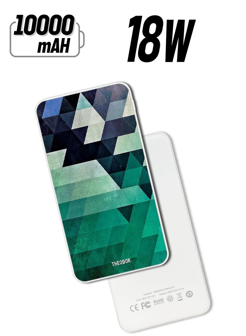 Theodor 10,000 mAh Super Fast Charging Ultra Compact Power Bank with Quick Charge & Power Delivery, Portable Charger For iPhone and Android Triangle Seacolor Pattern - Image 1