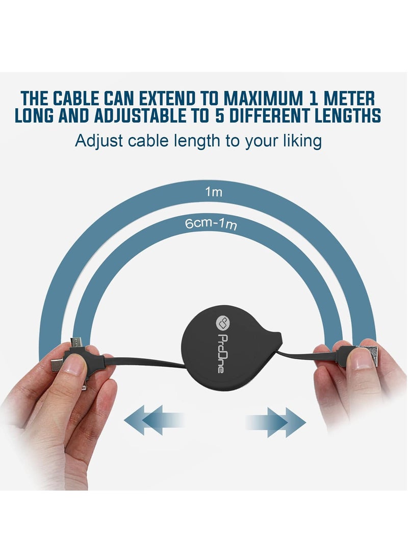 ProOne ProOne 3-in-1 (Lightning + Type-C + Micro USB) Retractable 2.4A Charging & Data Cable  - Image 3