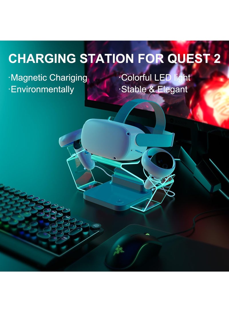 KASTWAVE HiBloks Charging Station for Meta/Oculus Quest 2, Illuminated VR Stand for Quest 2, Magnetic Controller & Headest Display Charger with 2 Rechergeable Batteries, Battery Cover and USB-C Fast Charging - Image 4