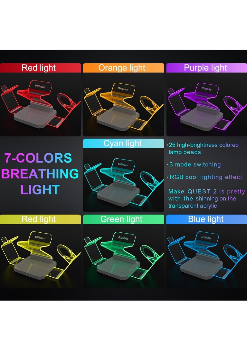 KASTWAVE HiBloks Charging Station for Meta/Oculus Quest 2, Illuminated VR Stand for Quest 2, Magnetic Controller & Headest Display Charger with 2 Rechergeable Batteries, Battery Cover and USB-C Fast Charging - Image 5