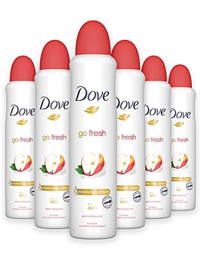 Dove Go Fresh Apple White Tea, Women's Anti Perspirant Deodorant Aerosol Spray 150ml (Pack of 6)