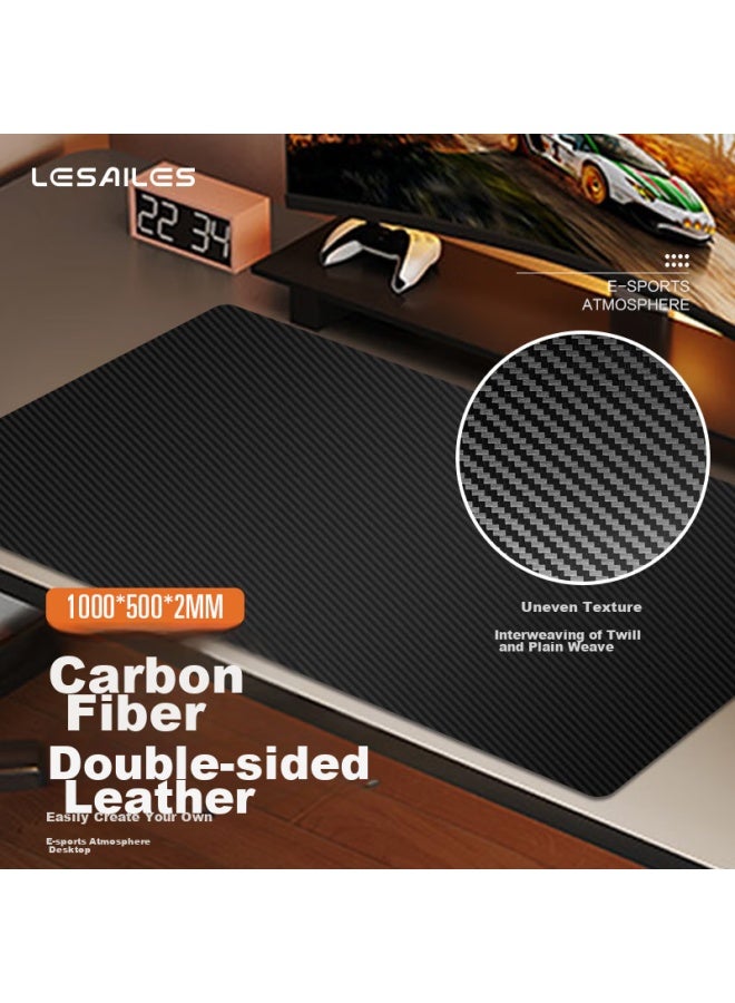 Lesailes Feidun Lesailes Carbon Fiber Texture Leather Mouse Pad Extra Large Size Office Computer Keyboard Waterproof Non-slip Home Desk Pad Black 1000*500*2mm - Image 1