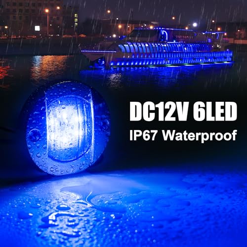 PSDRIQQ 12Pack DC12V 3 Round Marine Boat LED Navigation Lights Stern Anchor Transom Deck Courtesy Light Interior Lamp Waterproof for Pontoon Kayak Sailboat Fishing Boat Blue - Image 3