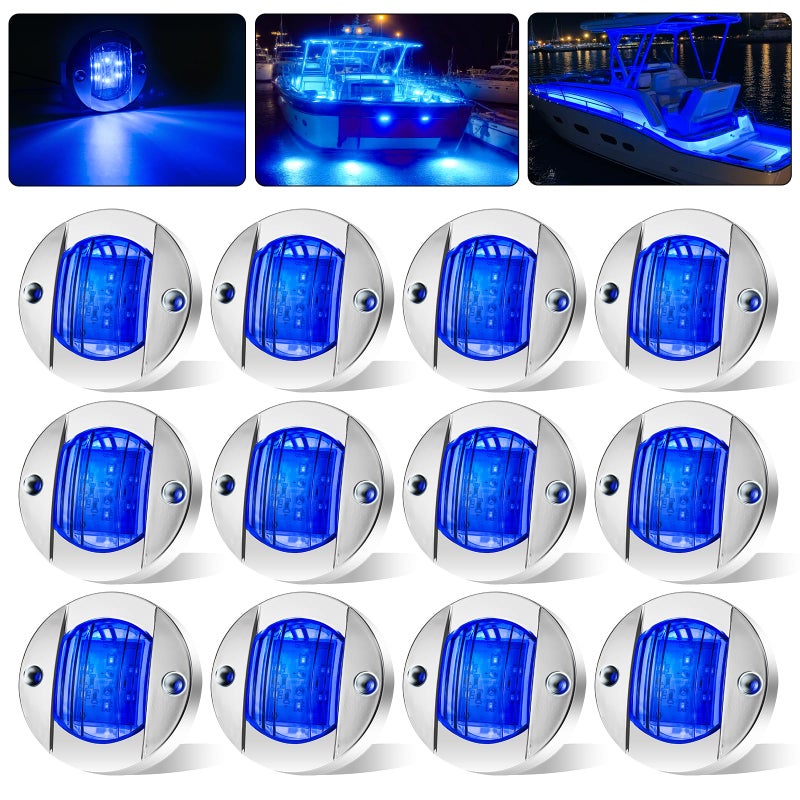 PSDRIQQ 12Pack DC12V 3 Round Marine Boat LED Navigation Lights Stern Anchor Transom Deck Courtesy Light Interior Lamp Waterproof for Pontoon Kayak Sailboat Fishing Boat Blue - Image 2