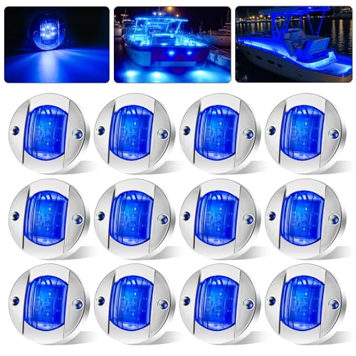 PSDRIQQ 12Pack DC12V 3 Round Marine Boat LED Navigation Lights Stern Anchor Transom Deck Courtesy Light Interior Lamp Waterproof for Pontoon Kayak Sailboat Fishing Boat Blue - Image 1