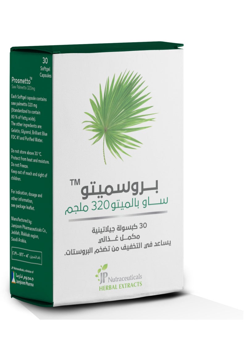 JP Neutraceuticals Prosmetto Saw Palmetto 320 Mg 30 Capsules  - Image 1
