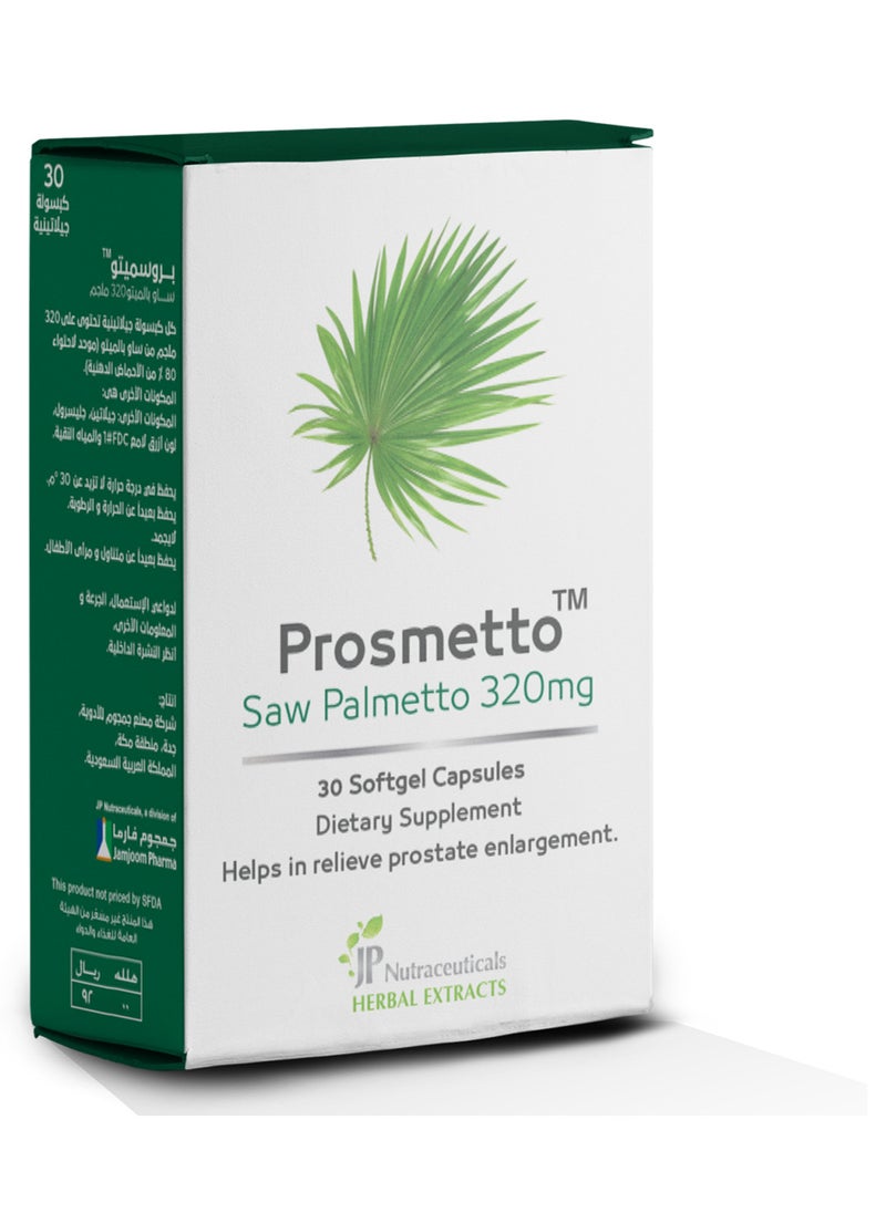 JP Neutraceuticals Prosmetto Saw Palmetto 320 Mg 30 Capsules  - Image 2