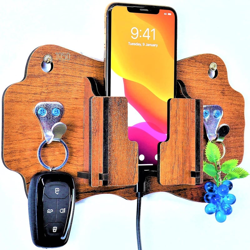 US DZIRE - THE BRAND OF LIFESTYLE US DZIRE THE BRAND OF LIFESTYLE Wooden Key Holder Mobile Charging Stand Cloth Hanger for Home Living Room Kitchen Wooden Handcrafted Wall Dcor 1050 KHN  - Image 2