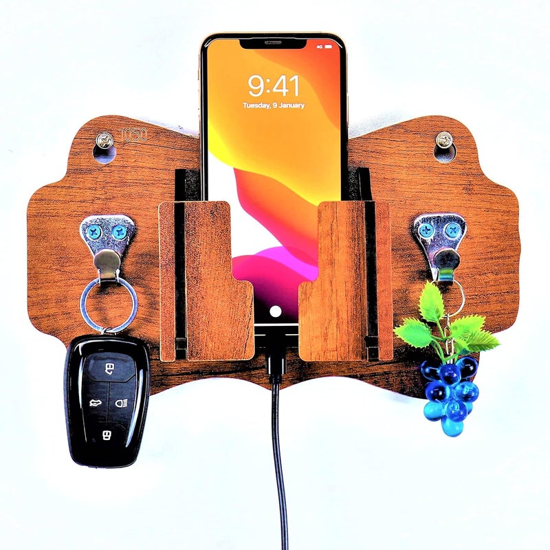 US DZIRE - THE BRAND OF LIFESTYLE US DZIRE THE BRAND OF LIFESTYLE Wooden Key Holder Mobile Charging Stand Cloth Hanger for Home Living Room Kitchen Wooden Handcrafted Wall Dcor 1050 KHN  - Image 1