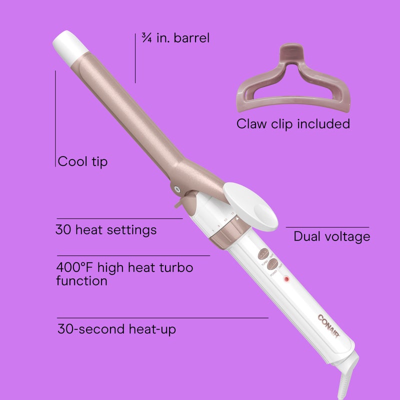 Conair Double Ceramic -Inch Curling Iron with Claw Clip  -Inch Barrel Creates Tight Curls  Hair Curler for Use on Short  Medium  & Long Hair  White/Rose Gold - Image 2