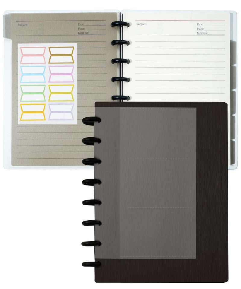 Yoment Discbound Notebook Customizable Spiral Journal Refillable 5 Subject Notebook with Removable Pages 120 Wide Ruled Disc Planner with 6 Binder Dividers & 16 Tabs for Work Meeting School, Black - Image 1