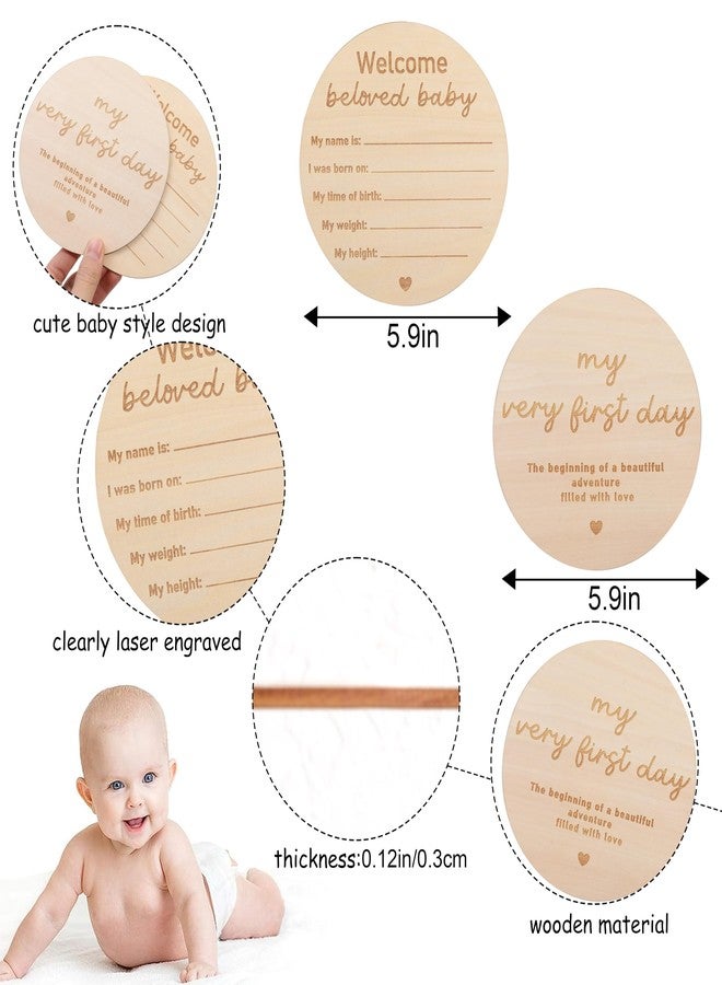 HIKLO Wooden Baby Announcement Sign - Wood Welcome Beloved Baby Decorations, My Very First Day Souvenir, Birth Name Plaques for Shower Photo Props, Newborn Welcome to the World Stats Sign (2Pcs) - Image 2