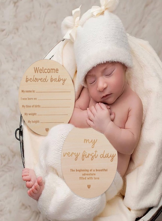 HIKLO Wooden Baby Announcement Sign - Wood Welcome Beloved Baby Decorations, My Very First Day Souvenir, Birth Name Plaques for Shower Photo Props, Newborn Welcome to the World Stats Sign (2Pcs) - Image 3