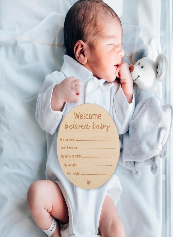 HIKLO Wooden Baby Announcement Sign - Wood Welcome Beloved Baby Decorations, My Very First Day Souvenir, Birth Name Plaques for Shower Photo Props, Newborn Welcome to the World Stats Sign (2Pcs) - Image 5