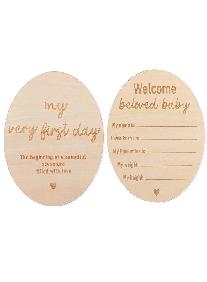 HIKLO Wooden Baby Announcement Sign - Wood Welcome Beloved Baby Decorations, My Very First Day Souvenir, Birth Name Plaques for Shower Photo Props, Newborn Welcome to the World Stats Sign (2Pcs) - Image 1