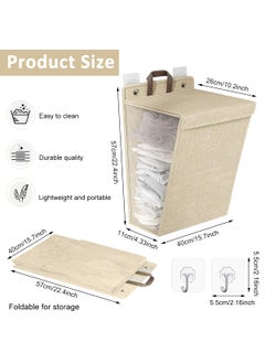 Zibuyu Zibuyu® Laundry Basket with Lid Wall Laundry Basket with Hanging Eyelets Breathable Linen Mesh Fabric Upright Dirty Cloth Hamper Portable Laundry Bin with Handle, 41x15x58cm  - Image 2