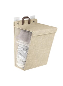 Zibuyu Zibuyu® Laundry Basket with Lid Wall Laundry Basket with Hanging Eyelets Breathable Linen Mesh Fabric Upright Dirty Cloth Hamper Portable Laundry Bin with Handle, 41x15x58cm  - Image 1
