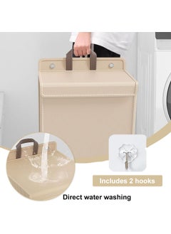 Zibuyu Zibuyu® Laundry Basket with Lid Wall Laundry Basket with Hanging Eyelets Breathable Linen Mesh Fabric Upright Dirty Cloth Hamper Portable Laundry Bin with Handle, 41x15x58cm  - Image 5