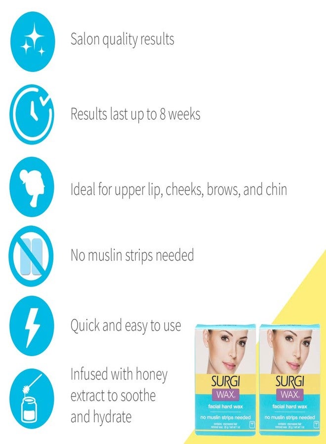 Surgiwax Microwaveable Facial Hair Removal Wax, Hard Wax Kit - Stripless Hair Removal for Face, & Upper Lip, At-Home Waxing Kit for Women, 1 oz, 2 Pack - Image 3