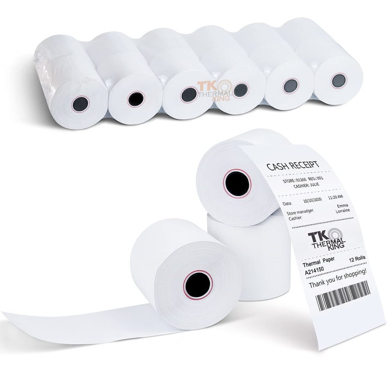 TK Thermal King, (12 Rolls) 2 1/4" x 150' Thermal Paper, Adding Machine/Calculator POS Receipt paper for Cash Registers - Image 1