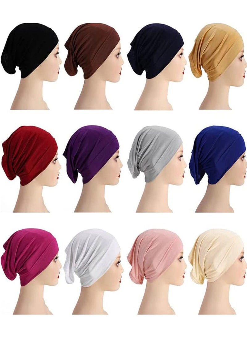 AEENAA - 12-Pieces Hijab Undercap Scarf for Women Men Turban Head Wraps Solid Color Tube Unisex - Image 1
