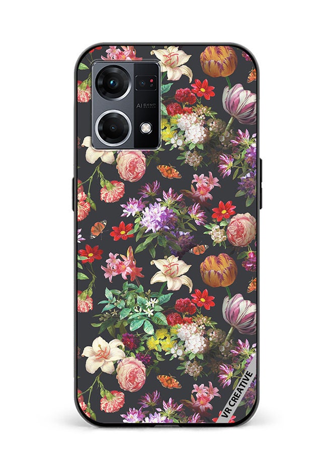 VR CREATIVE Protective Case Cover For Oppo Reno8 4G Vintage Flower Design Multicolour - Image 1