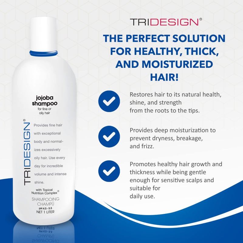 TRIDESIGN Moisturizing Shampoo â€“ Anti-Thinning, Growth & Thickening with Jojoba, Panthenol, Collagen, & Henna for Dry, Fine, Oily Hair â€“ 32 oz - Image 2
