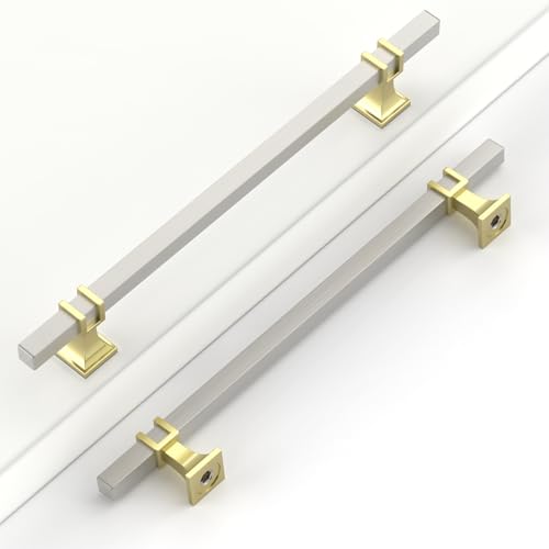 Coinkoly 10 Pack 75 Inch192mm Cabinet Handles Brushed Nickel and Gold Kitchen Satin Nickel Cabinet Pulls Cupboard Drawer Hardware for Cabinets - Image 1