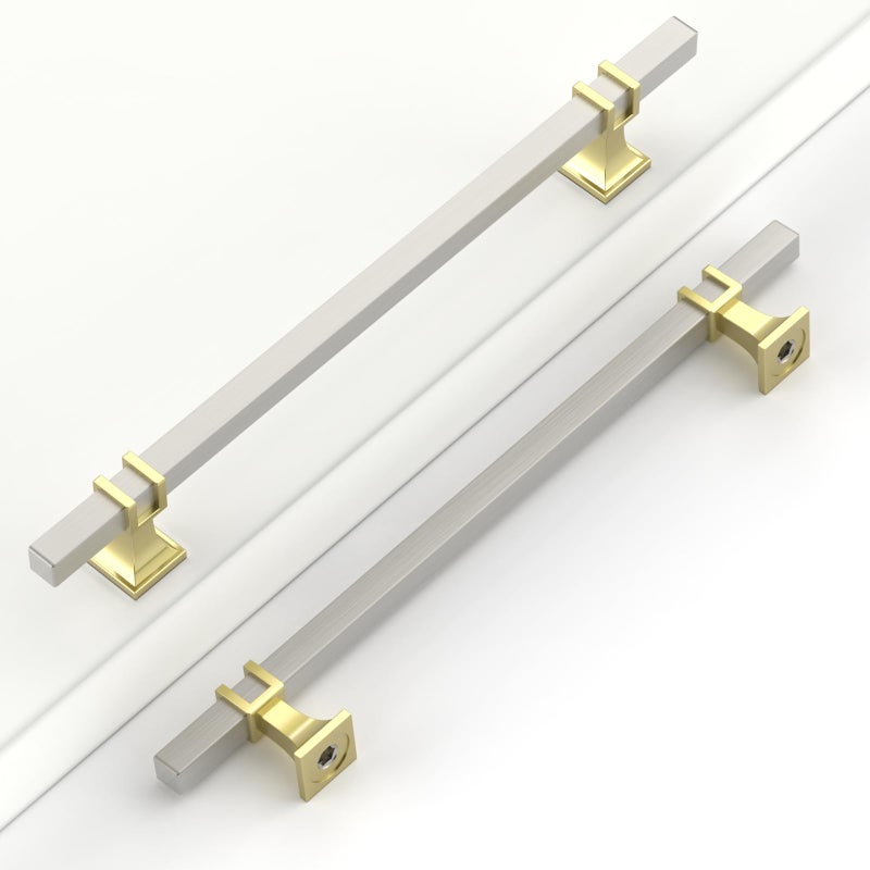 Coinkoly 10 Pack 75 Inch192mm Cabinet Handles Brushed Nickel and Gold Kitchen Satin Nickel Cabinet Pulls Cupboard Drawer Hardware for Cabinets - Image 2