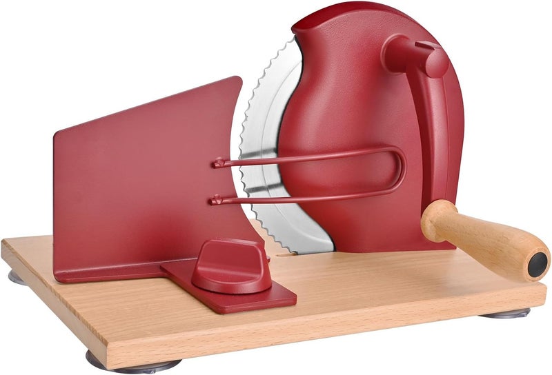 SOWKIPE Manual Bread Slicer with Hand Crank, Classic Home Bread Slicer for Homemade Sourdough, Rotary Slicer with Adjustable Thickness, Premium Stainless Steel & Powerful Suction Cups (Red) - Image 1