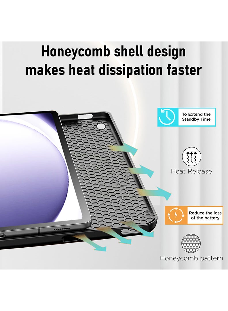 Theodor حافظة متوافقة مع سامسونج جالاكسي تاب A11 بلس 2025/ A9 بلس 2023 11 بوصة، حافظة ذكية مع حامل قلم، حافظة رفيعة ثلاثية الطي مع ظهر ناعم من TPU، غطاء تلقائي للنوم/الاستيقاظ - أسود - Image 3