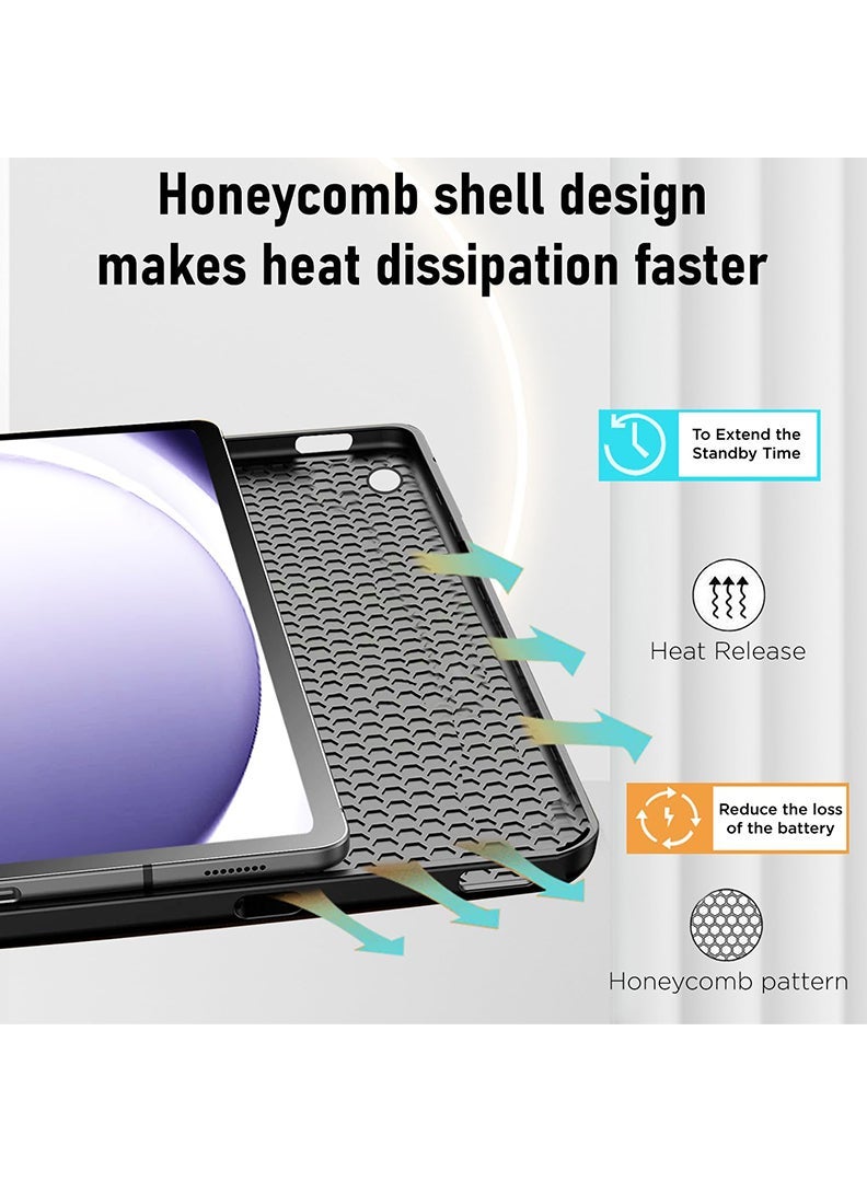 Theodor Case For Samsung Galaxy Tab A9+ / A11+ 11 Inch Case – Slim Trifold Smart Cover with Pencil Holder, Soft TPU Back, Auto Wake Sleep, Shockproof Protective Case – Black - Image 4