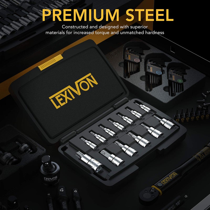 LEXIVON Torx Bit Socket Set, Premium S2 Alloy Steel | 13-Piece Star T8 - T60 Set | Enhanced Storage Case (LX-143) - Image 2