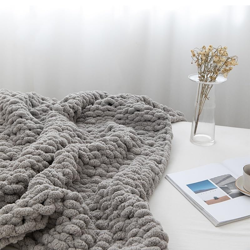 MocaDng Chunky Knit Blanket Throw 40""*60""  Hand Knitted Warm Chenille Throw Blanket  Home Decor Soft Thick Yarn Cable Knit Blanket  Soft Breathable Fleece Banket Christmas for Couch Bed Sofa Best Gift (Gray) - Image 5