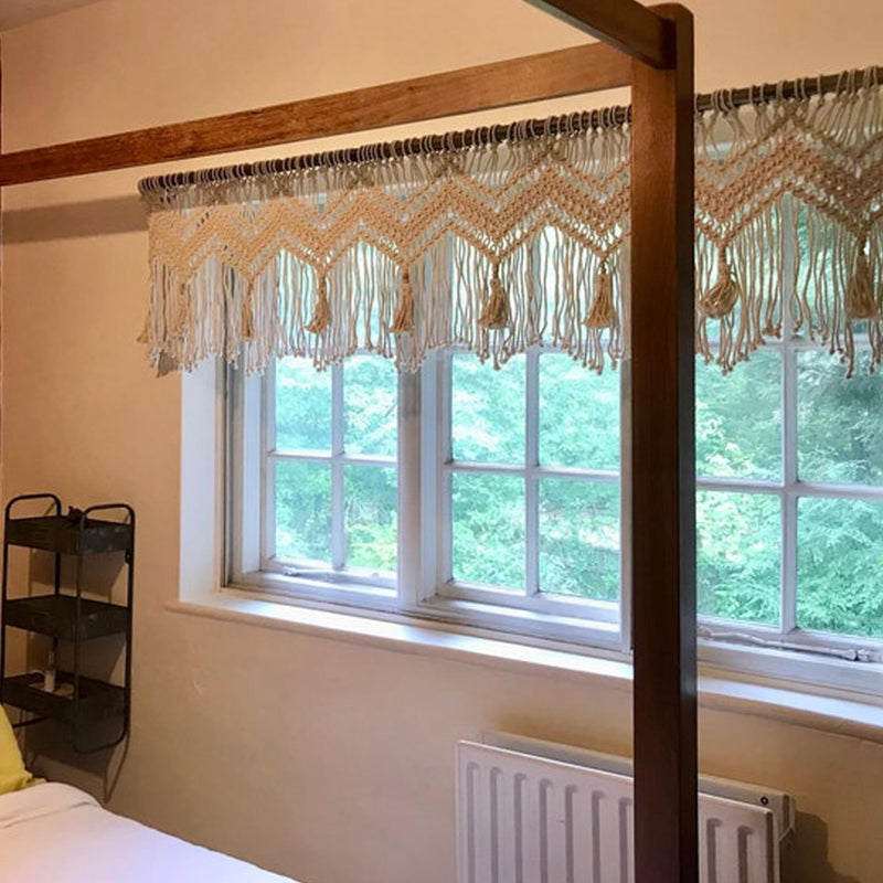 M MANUAL Macrame Valance Curtain for Kichen Windows 35.43x23.62inch Farmhouse Boho Curtains for Bedroom Window Valance Livingroom Kitchen Bathroom MacramÃ© Tassels Wall Decor - Image 3