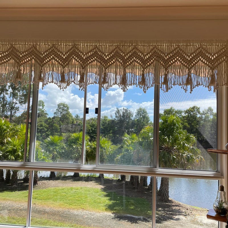 M MANUAL Macrame Valance Curtain for Kichen Windows 35.43x23.62inch Farmhouse Boho Curtains for Bedroom Window Valance Livingroom Kitchen Bathroom MacramÃ© Tassels Wall Decor - Image 2