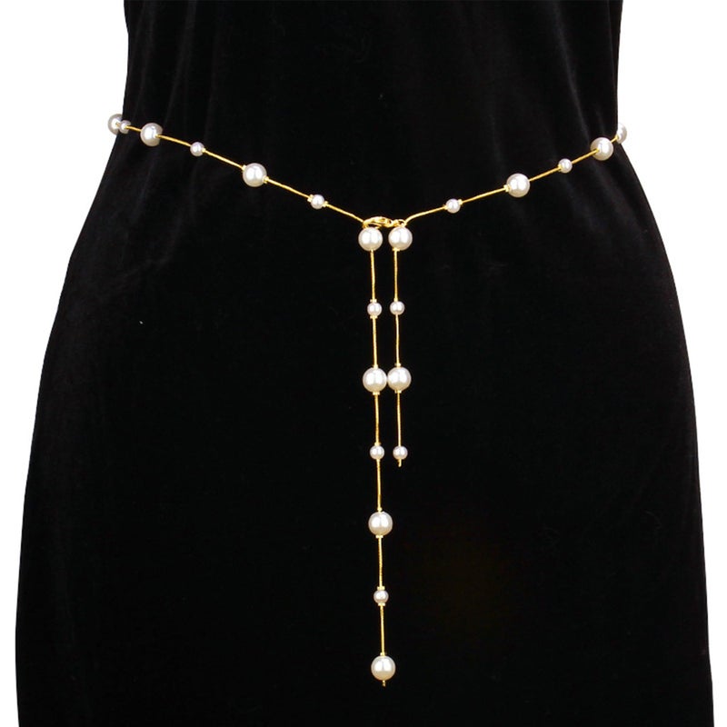 Longita Pearl Chain Belt Gold Chain Belt for Women Fashion Plus Size Gold Waist Chains Metal Pearl Waist Belts Chains Trendy Belly Belts for Women Dress - Image 1