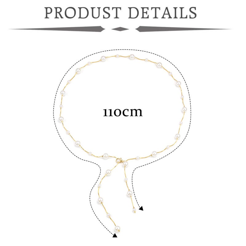 Longita Pearl Chain Belt Gold Chain Belt for Women Fashion Plus Size Gold Waist Chains Metal Pearl Waist Belts Chains Trendy Belly Belts for Women Dress - Image 3