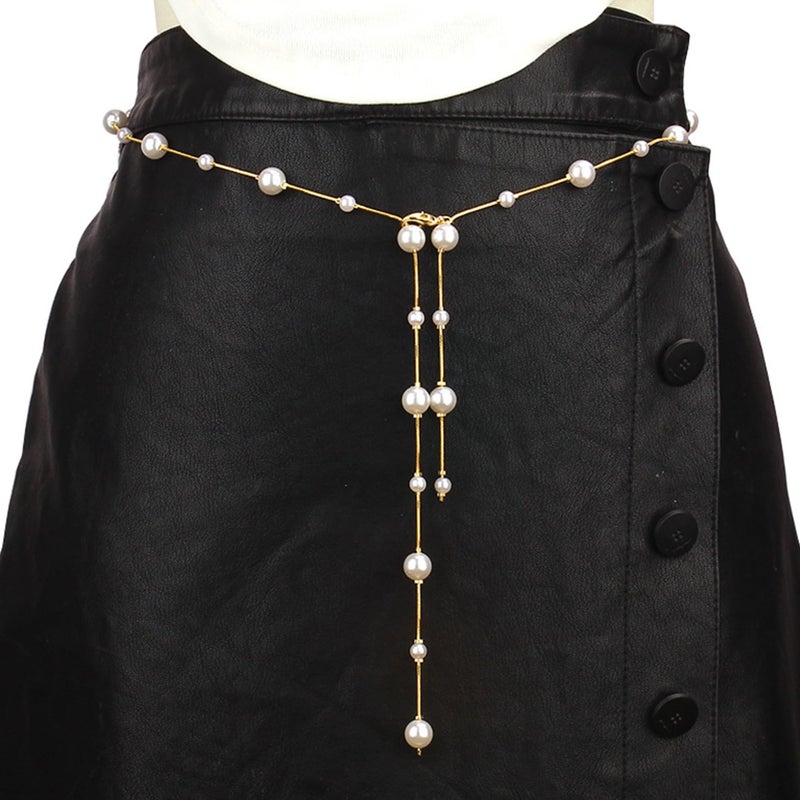 Longita Pearl Chain Belt Gold Chain Belt for Women Fashion Plus Size Gold Waist Chains Metal Pearl Waist Belts Chains Trendy Belly Belts for Women Dress - Image 2