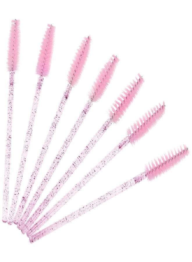 BTYMS 100 Pieces Disposable Lash Wands Eyelash Brushes with Crystal Handle Eyebrow Brushes Spoolies for Eyelash Extensions - Pink - Image 3
