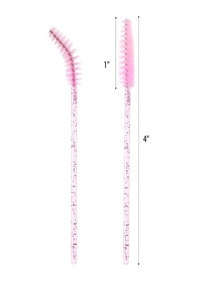 BTYMS 100 Pieces Disposable Lash Wands Eyelash Brushes with Crystal Handle Eyebrow Brushes Spoolies for Eyelash Extensions - Pink - Image 2