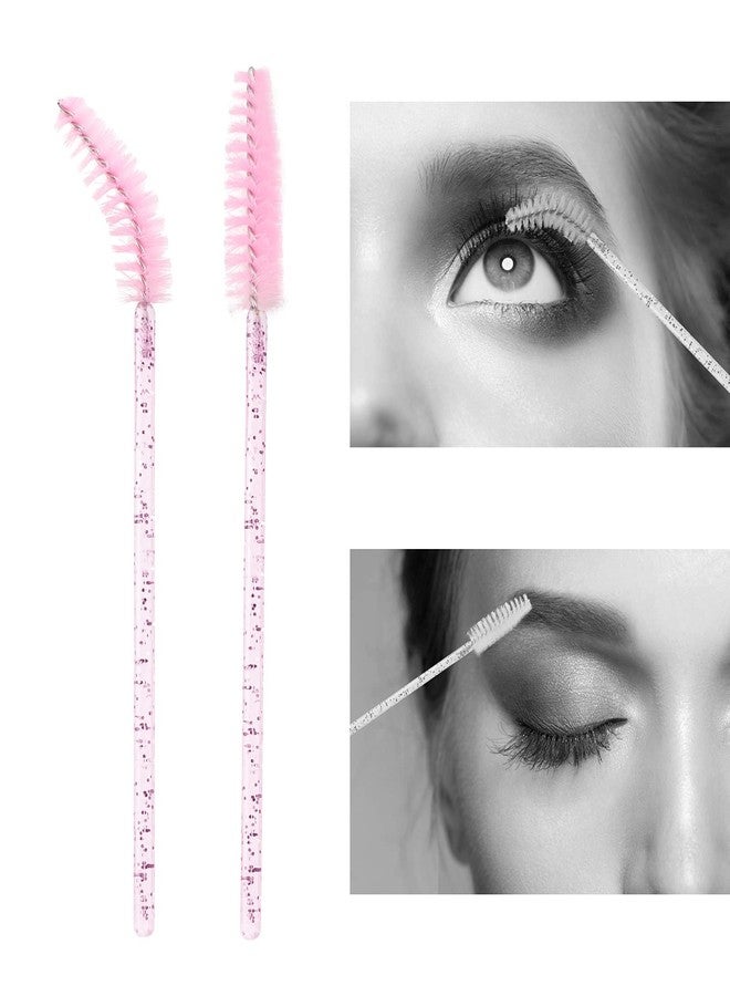 BTYMS 100 Pieces Disposable Lash Wands Eyelash Brushes with Crystal Handle Eyebrow Brushes Spoolies for Eyelash Extensions - Pink - Image 4