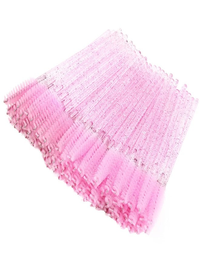 BTYMS 100 Pieces Disposable Lash Wands Eyelash Brushes with Crystal Handle Eyebrow Brushes Spoolies for Eyelash Extensions - Pink - Image 1