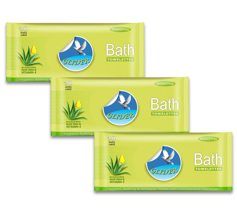 Glider Bed Bath Wipes, Enriched with Aloe Vera and Vitamin E (Pack of 3 (30 Wipes) - Image 1
