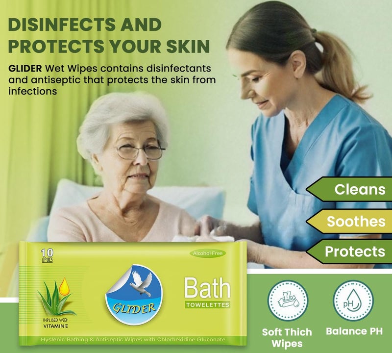 Glider Bed Bath Wipes, Enriched with Aloe Vera and Vitamin E (Pack of 3 (30 Wipes) - Image 4